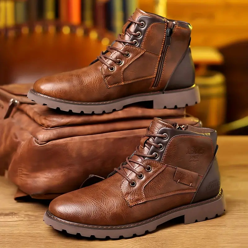 Lederstiefeletten mit Seitlichem Reißverschluss Ideal für Herbst und Winter