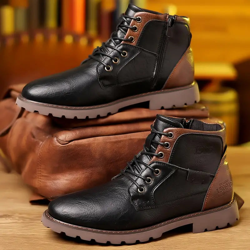 Lederstiefeletten mit Seitlichem Reißverschluss Ideal für Herbst und Winter