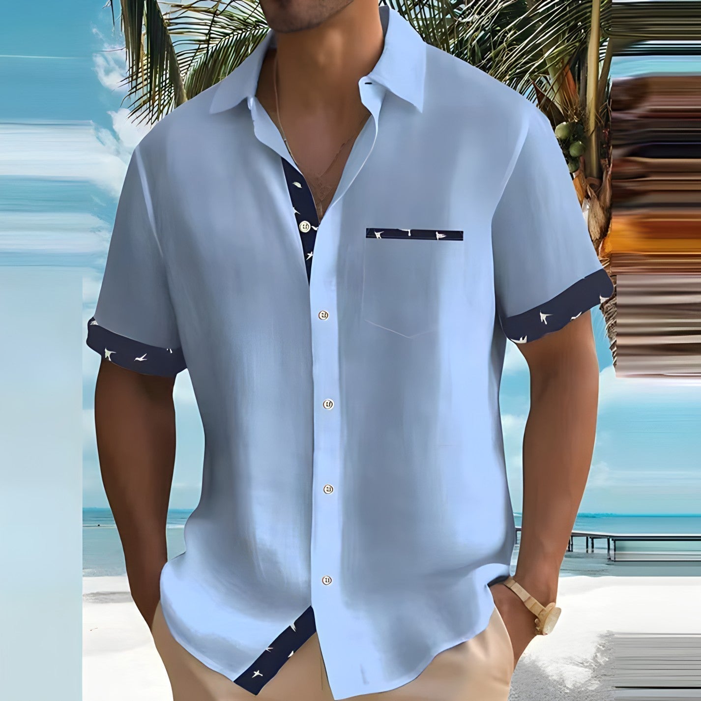 Herren Kurzarm Button-Up Hemd mit Atmungsaktivem Stoff Ideal für den Sommer