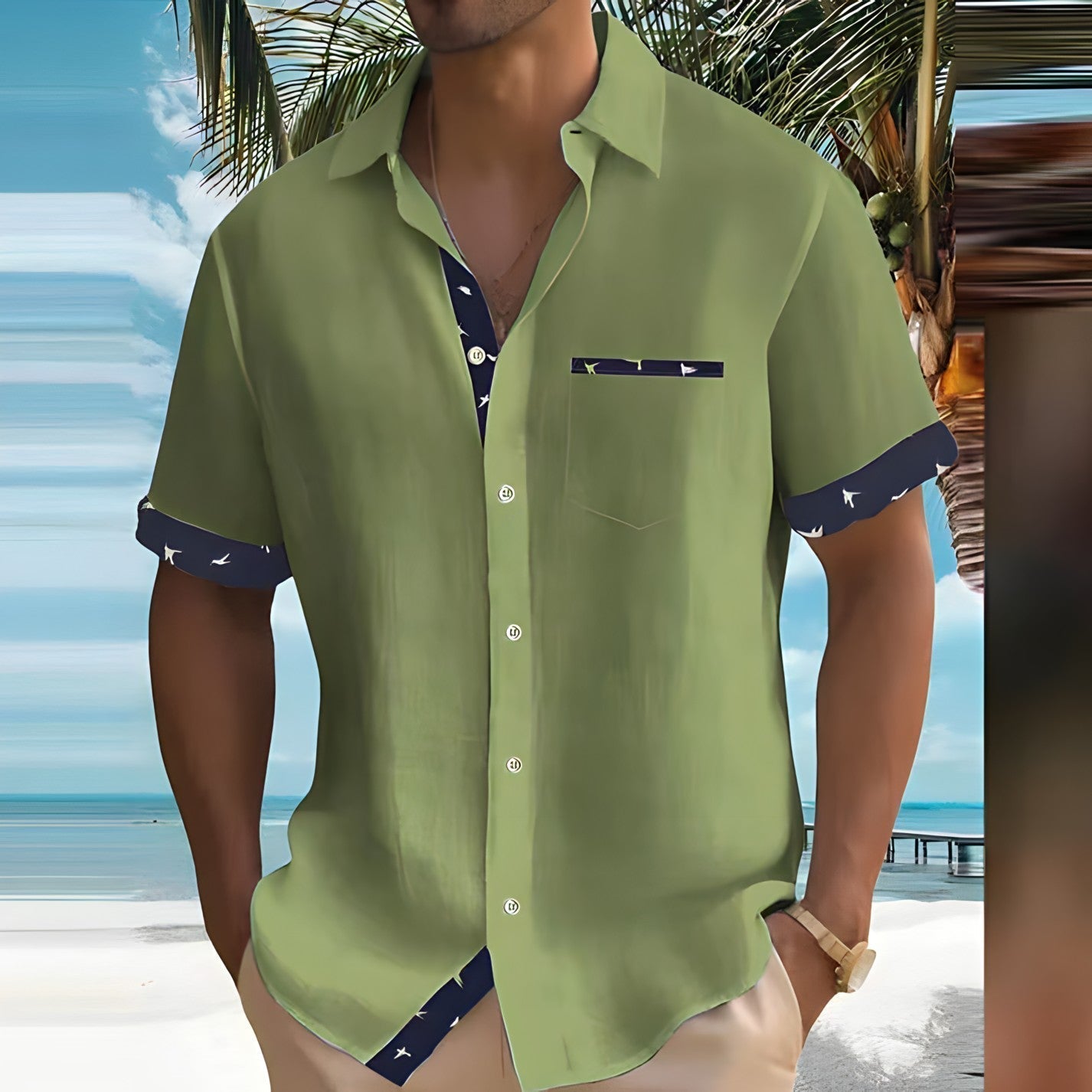 Herren Kurzarm Button-Up Hemd mit Atmungsaktivem Stoff Ideal für den Sommer