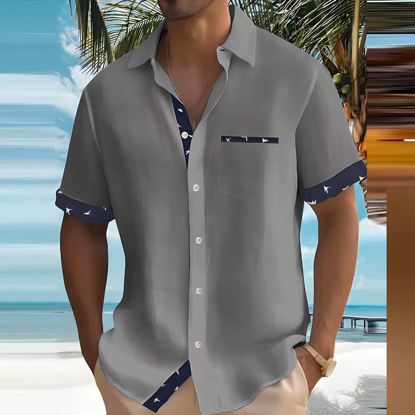 Herren Kurzarm Button-Up Hemd mit Atmungsaktivem Stoff Ideal für den Sommer