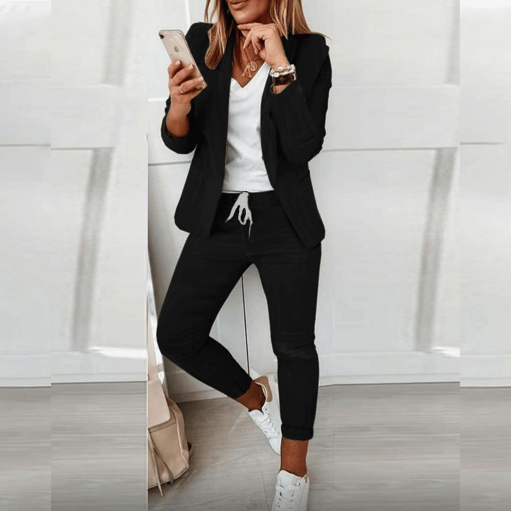 Damen Zwei-Teiliges Fließendes Outfit mit Langarm-Top und Weiten Hosen Ideal für Frühling und Herbst