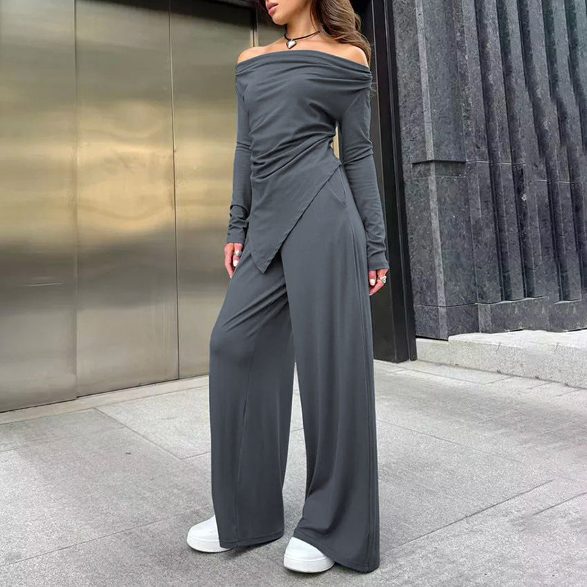 Hochtailliertes Off-Neck Irreguläres Slim-Fit Top und Hose Set | Ideal für Alle Jahreszeiten
