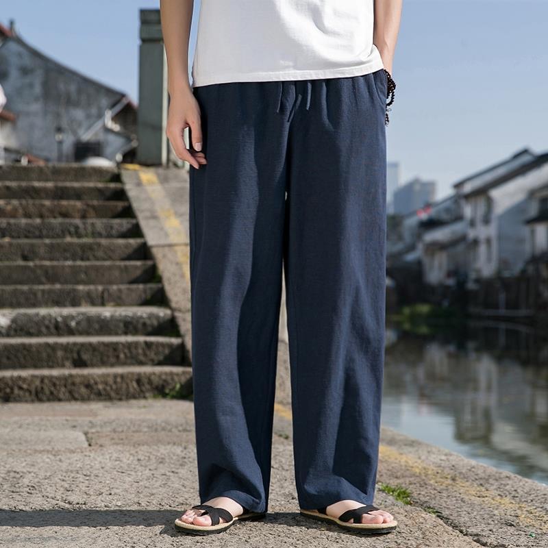 Herren Weite Gerade Baumwoll-Leinen-Hose | Ideal für den Frühling