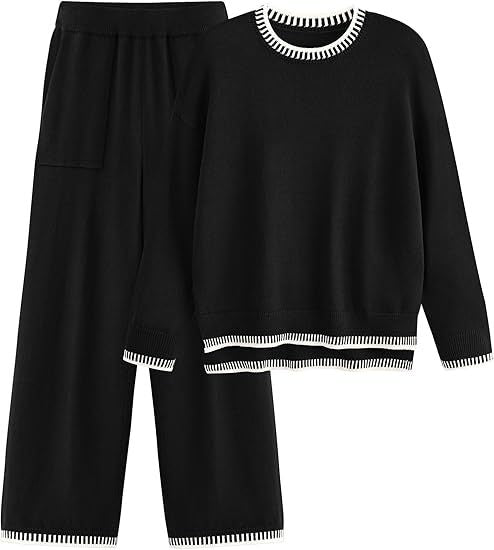 Strick Pullover Pullover und Weite Hose Set | Ideal für Frühling und Herbst