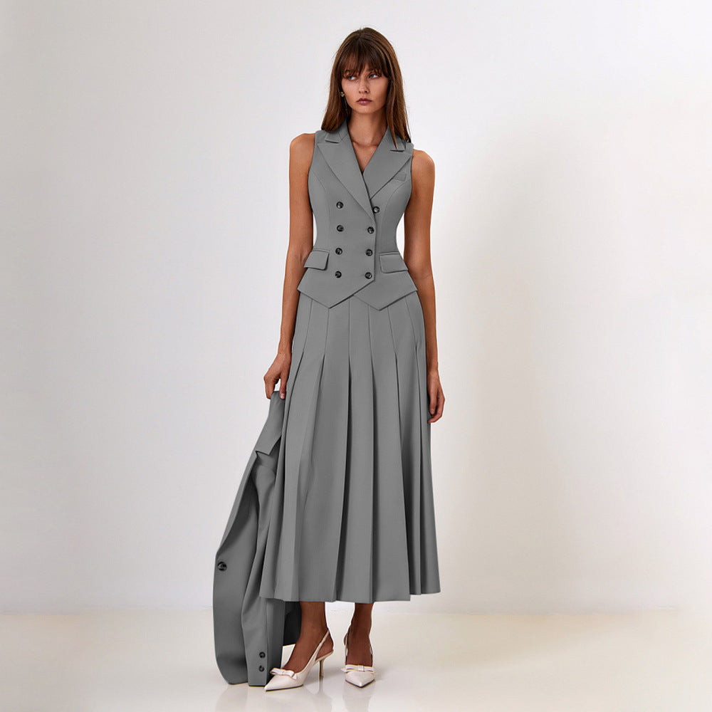 Ärmelloses Weste und Faltendes Kleid Zwei-Teiliges Set | Ideal für den Sommer