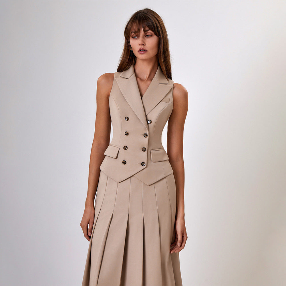 Ärmelloses Weste und Faltendes Kleid Zwei-Teiliges Set | Ideal für den Sommer