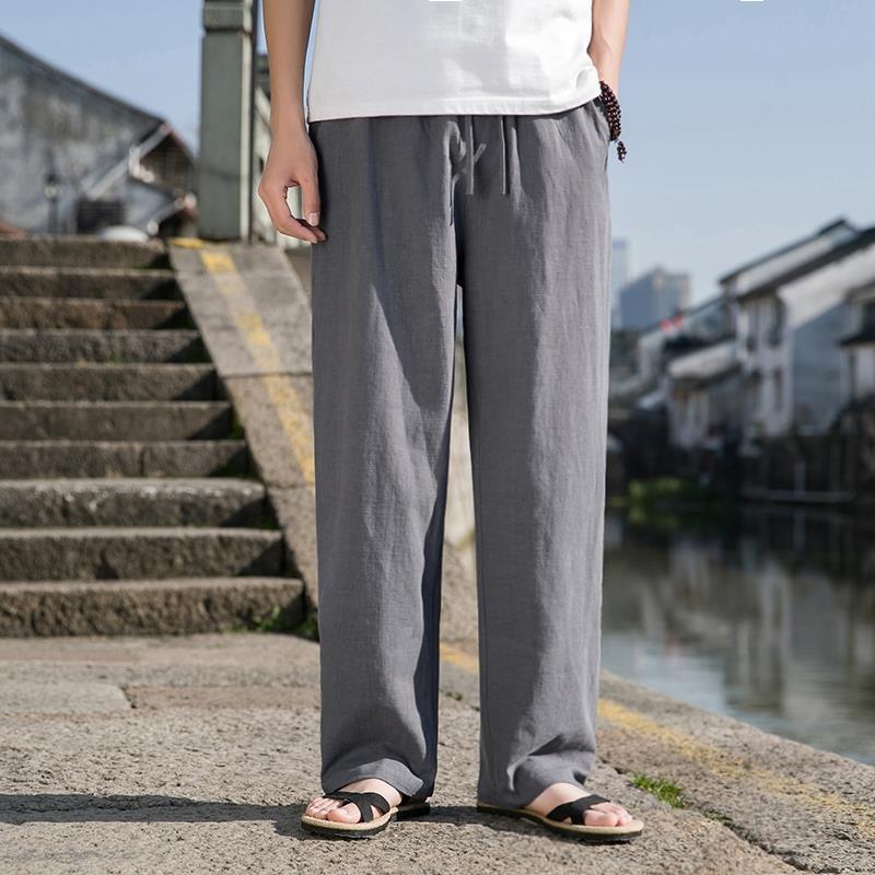 Herren Weite Gerade Baumwoll-Leinen-Hose | Ideal für den Frühling