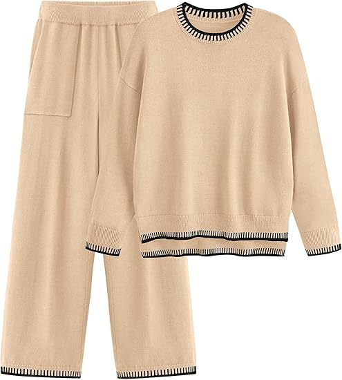 Strick Pullover Pullover und Weite Hose Set | Ideal für Frühling und Herbst