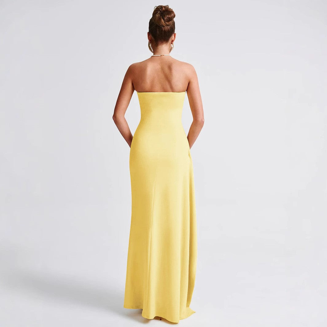 Schulterfreies Kleid in Hellgelb mit Mid-Waist-Design | Ideal für den Sommer