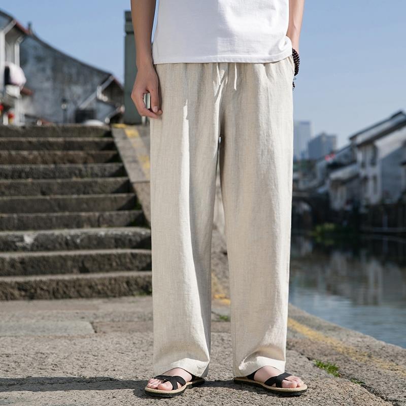 Herren Weite Gerade Baumwoll-Leinen-Hose | Ideal für den Frühling