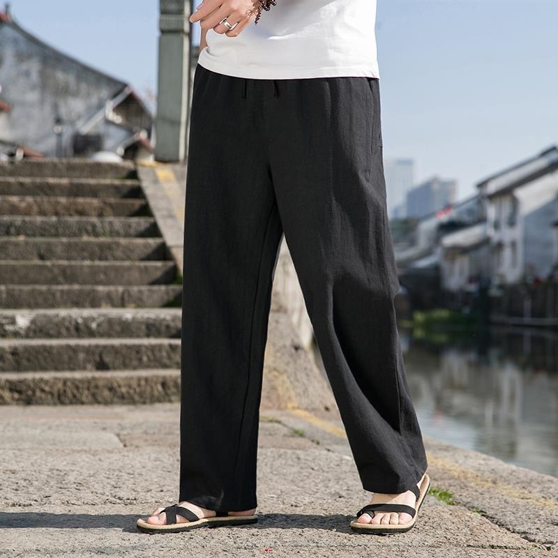 Herren Weite Gerade Baumwoll-Leinen-Hose | Ideal für den Frühling