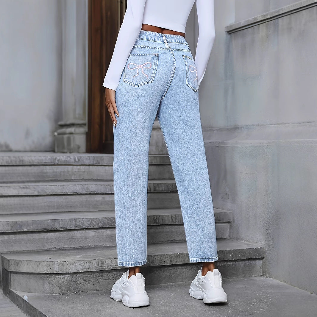 Hochtaillierte Lockere Gerade Geschnittene Ripped Denim Jeans | Ideal für Alle Jahreszeiten