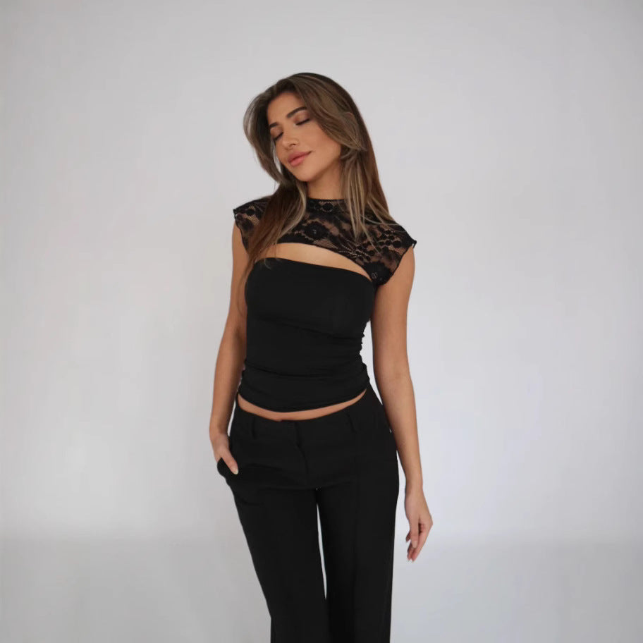 Spitzen-Ausschnitt Slim Fit Top | Ideal für Frühling und Sommer