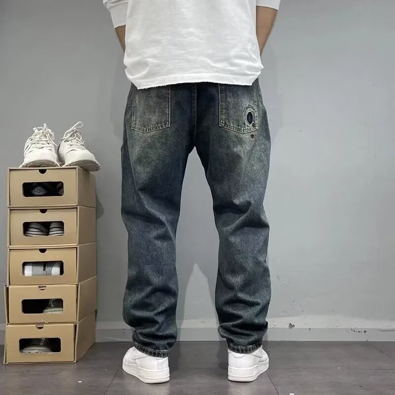 Herren Jeans mit Lockerem Geradem Schnitt und Rissen im Patchwork-Stil I Ideal für Frühling und Herbst