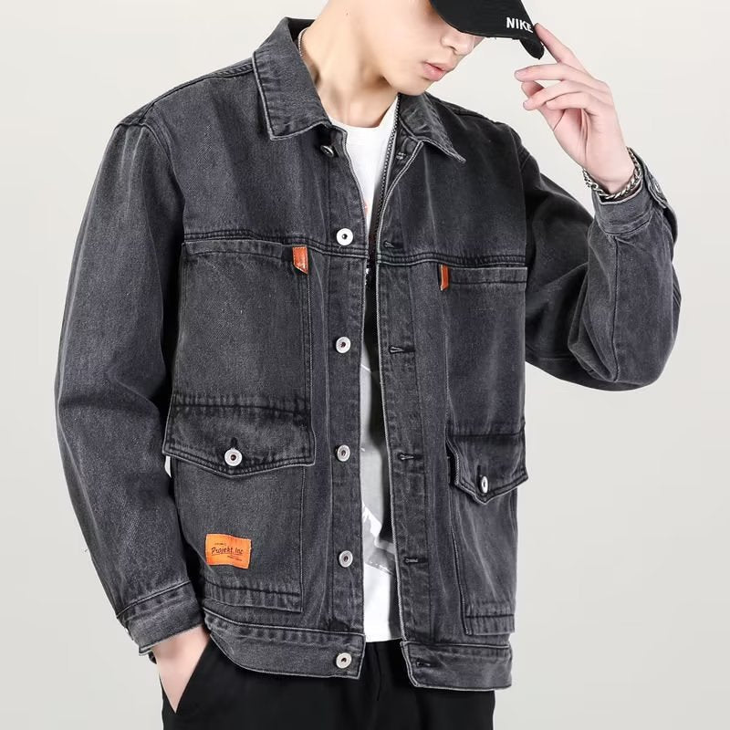 Vintage Jeansjacke in Rauchgrau mit Baumwollstoff und Lockerem Schnitt | Ideal für Frühling und Herbst