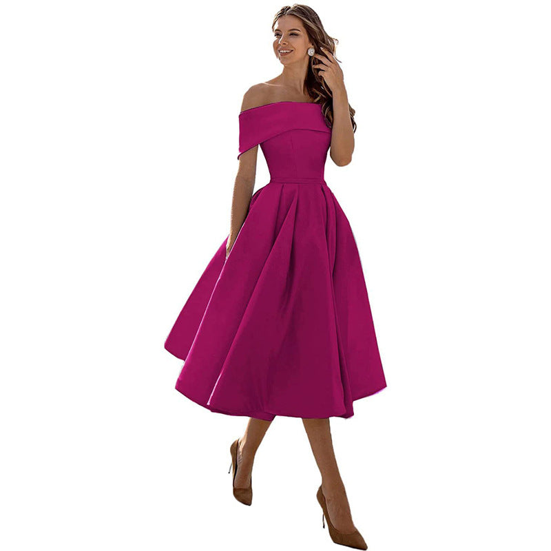 Schulterfreies Satinkleid mit Eleganter Silhouette | Ideal für den Sommer