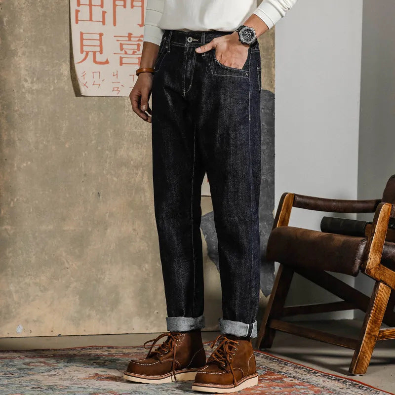 Herren Dunkle Straight-Leg Denim-Jeans mit Mittlerer Taille | Ideal für den Frühling