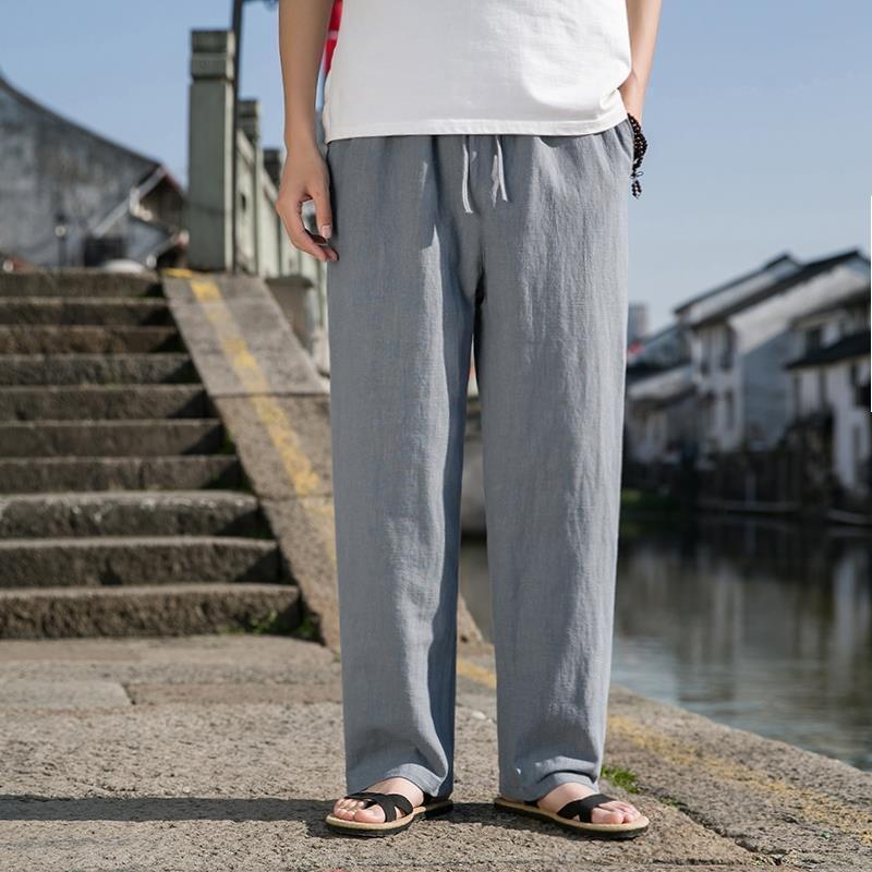 Herren Weite Gerade Baumwoll-Leinen-Hose | Ideal für den Frühling