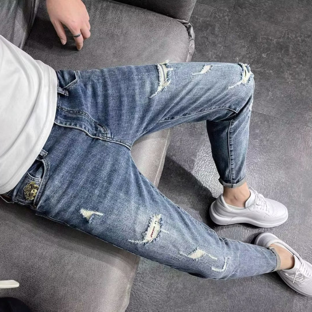 Herren Enge High-Waist-Jeans mit Rissen und Stretchanteil | Ideal für Frühling und Herbst