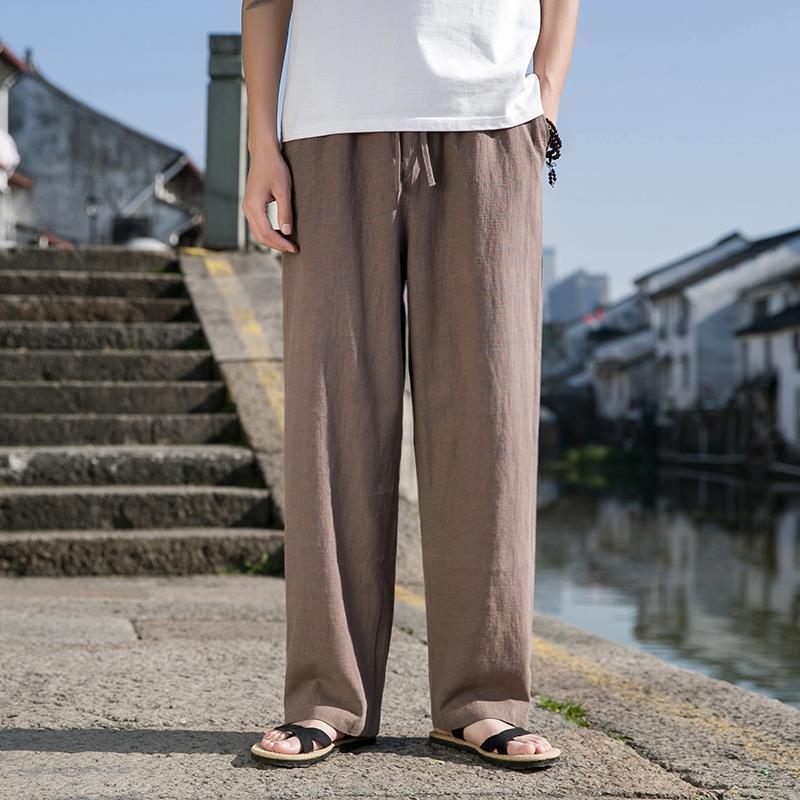 Herren Weite Gerade Baumwoll-Leinen-Hose | Ideal für den Frühling
