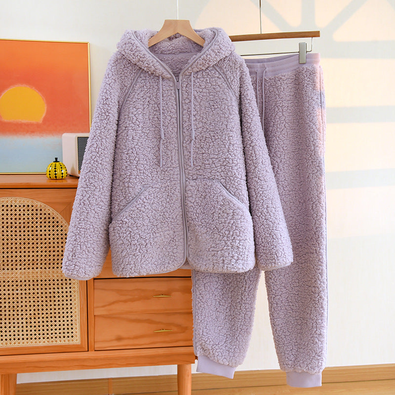 Flanell Kapuzen Zweiteiliges Loungewear-Set | Ideal für Herbst und Winter