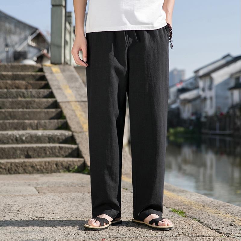 Herren Weite Gerade Baumwoll-Leinen-Hose | Ideal für den Frühling
