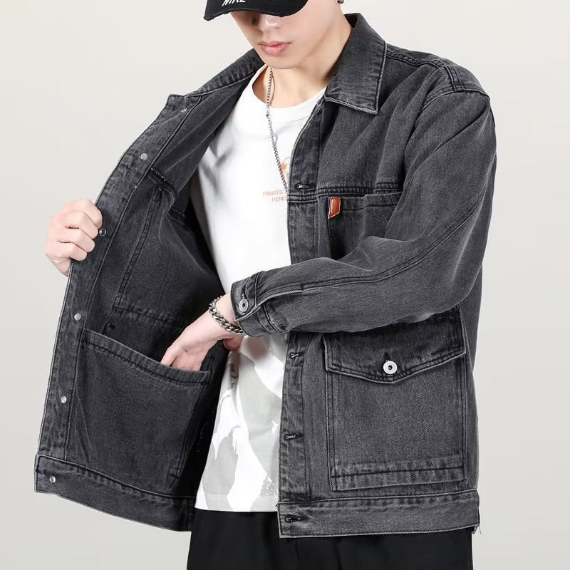 Vintage Jeansjacke in Rauchgrau mit Baumwollstoff und Lockerem Schnitt | Ideal für Frühling und Herbst