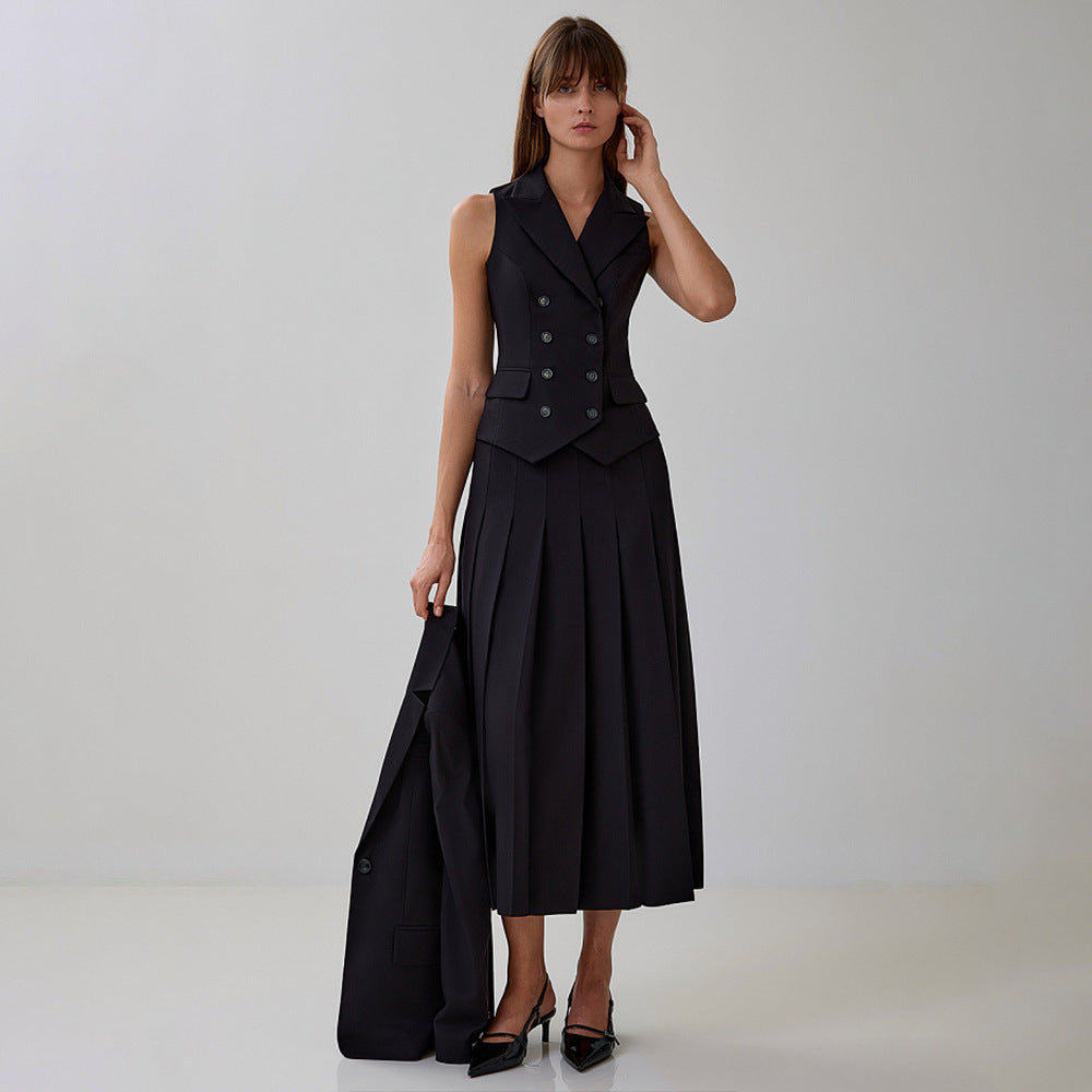 Ärmelloses Weste und Faltendes Kleid Zwei-Teiliges Set | Ideal für den Sommer