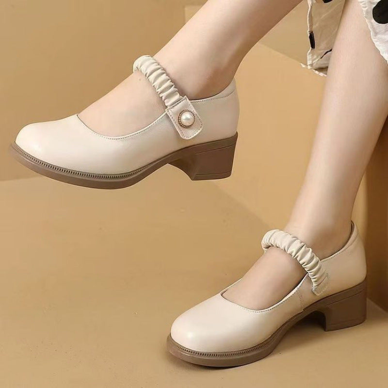 Damen-Lederschuhe mit Eckigem Mittelhohen Absatz und Gummisohle | Ideal für Frühling und Herbst
