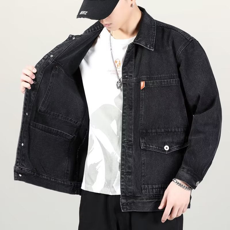Vintage Jeansjacke in Rauchgrau mit Baumwollstoff und Lockerem Schnitt | Ideal für Frühling und Herbst