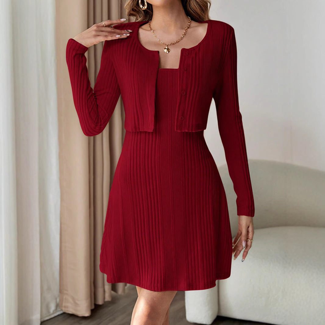 Langärmliges Kleid mit Schal | Ideal für Herbst und Winter
