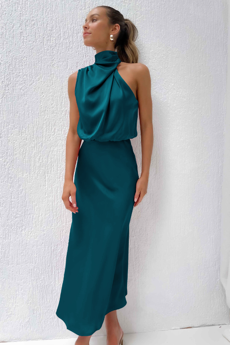 Midi-Kleid mit Asymmetrischem Ausschnitt und Taillierter Silhouette | Ideal für Frühling und Herbst