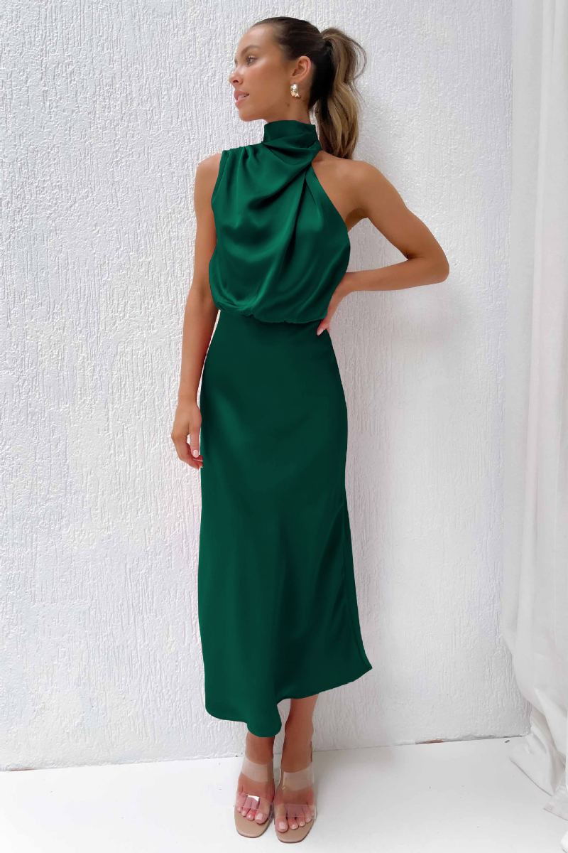 Midi-Kleid mit Asymmetrischem Ausschnitt und Taillierter Silhouette | Ideal für Frühling und Herbst