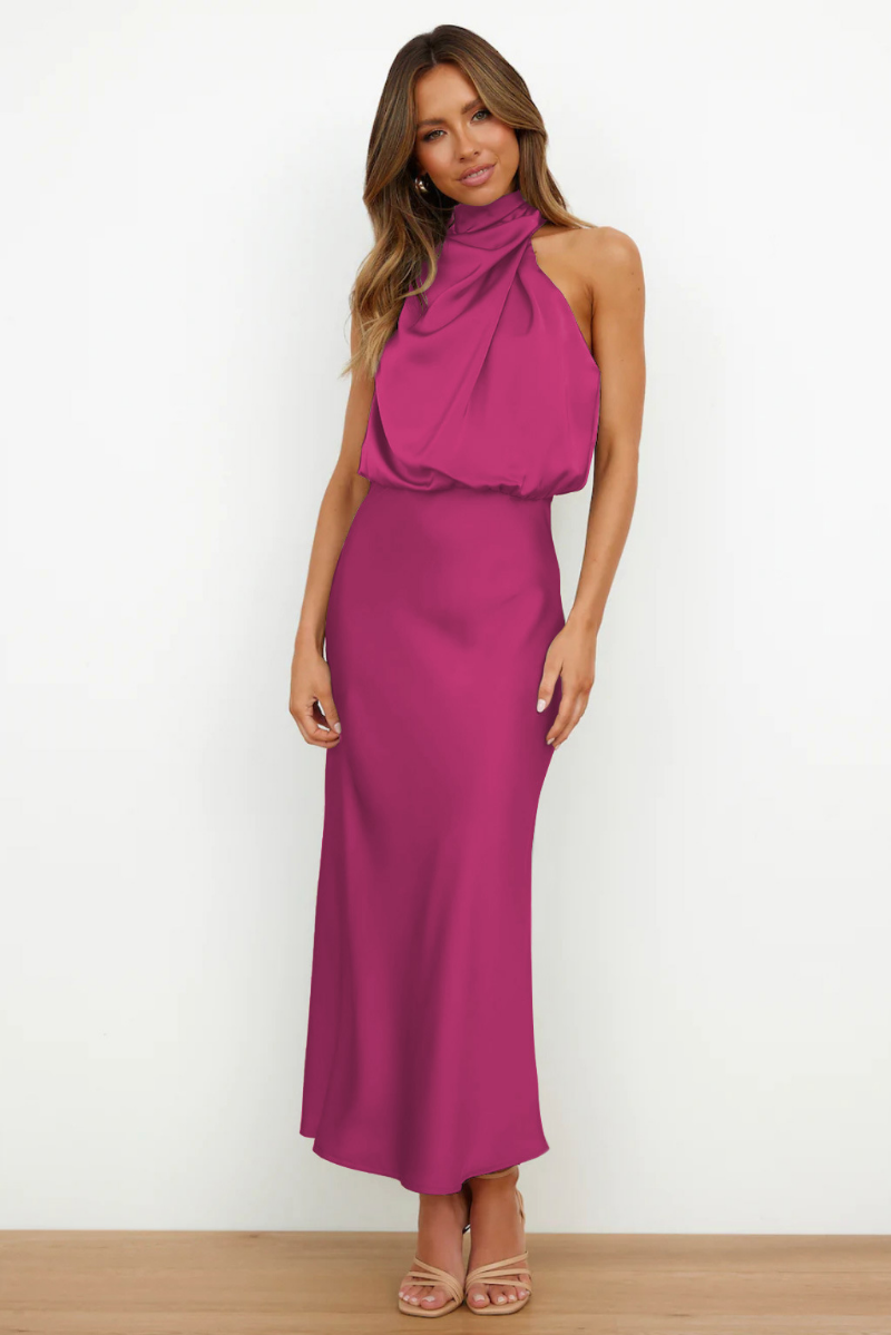 Midi-Kleid mit Asymmetrischem Ausschnitt und Taillierter Silhouette | Ideal für Frühling und Herbst