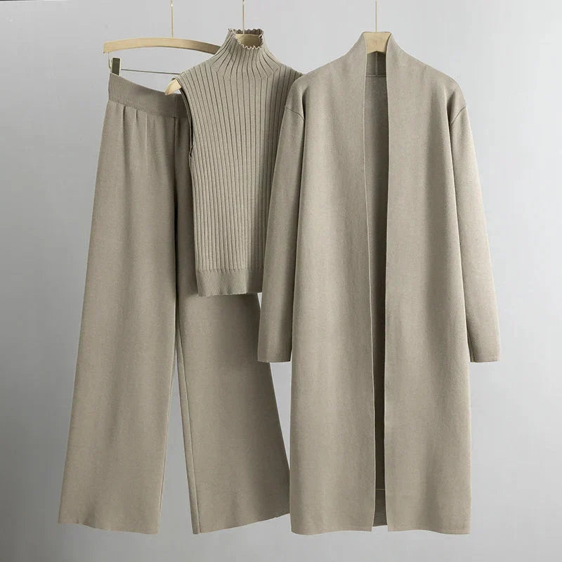 Damen-3-Teiler mit Strickjacke, Pullover und Hose | Ideal für Frühling und Herbst
