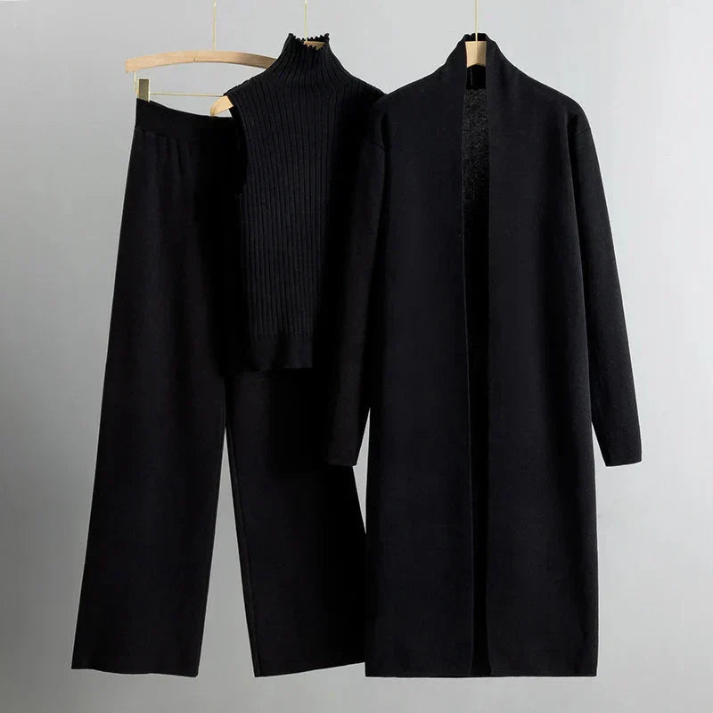 Damen-3-Teiler mit Strickjacke, Pullover und Hose | Ideal für Frühling und Herbst