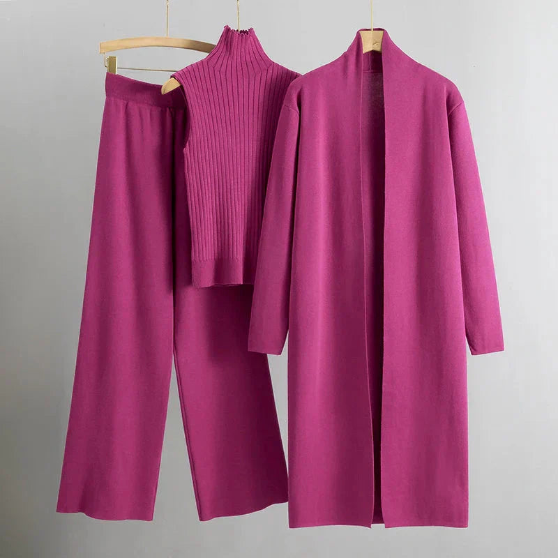 Damen-3-Teiler mit Strickjacke, Pullover und Hose | Ideal für Frühling und Herbst