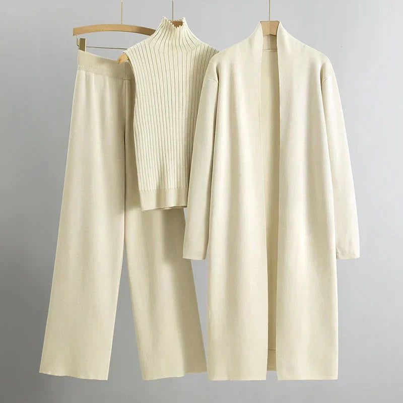 Damen-3-Teiler mit Strickjacke, Pullover und Hose | Ideal für Frühling und Herbst