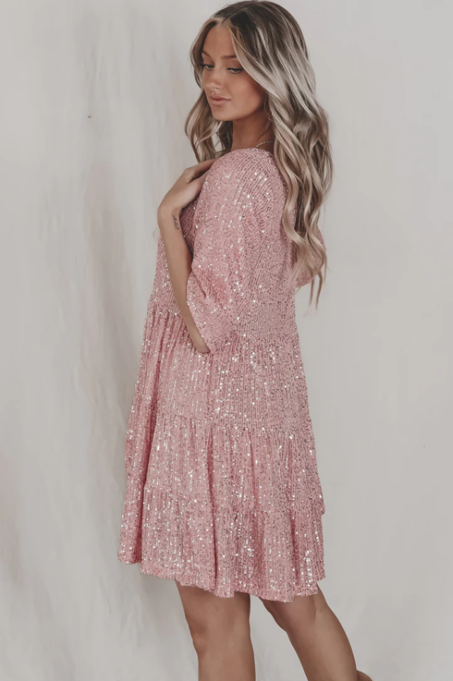 Stufiges Pailletten-Babydoll-Mini-Kleid | Ideal für Sommerpartys