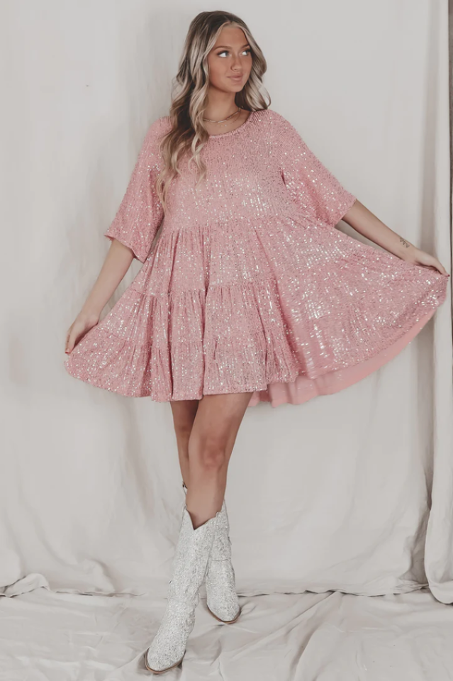Stufiges Pailletten-Babydoll-Mini-Kleid | Ideal für Sommerpartys