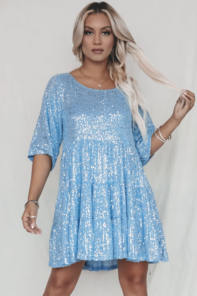 Stufiges Pailletten-Babydoll-Mini-Kleid | Ideal für Sommerpartys