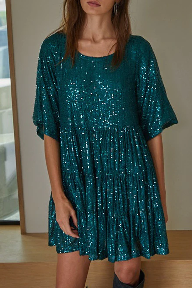 Stufiges Pailletten-Babydoll-Mini-Kleid | Ideal für Sommerpartys