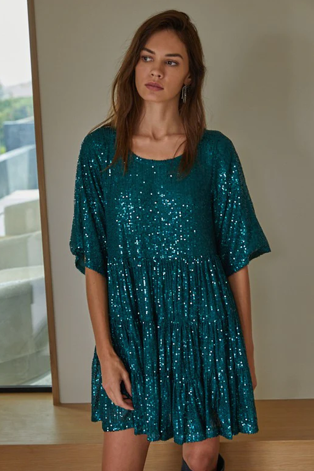 Stufiges Pailletten-Babydoll-Mini-Kleid | Ideal für Sommerpartys