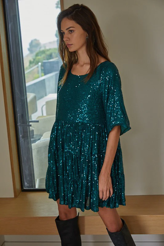 Stufiges Pailletten-Babydoll-Mini-Kleid | Ideal für Sommerpartys