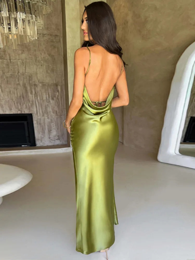 Satin-Rückenfreies Maxikleid mit Spaghetti-Trägern | Ideal für Frühling und Sommer