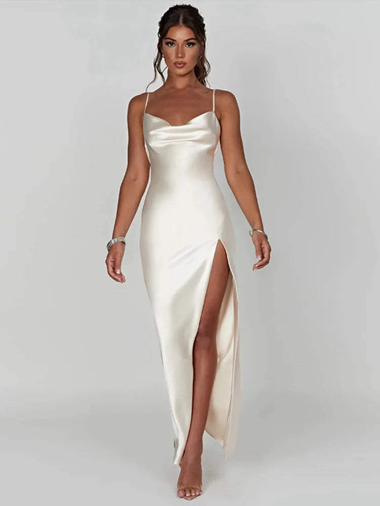 Satin-Rückenfreies Maxikleid mit Spaghetti-Trägern | Ideal für Frühling und Sommer