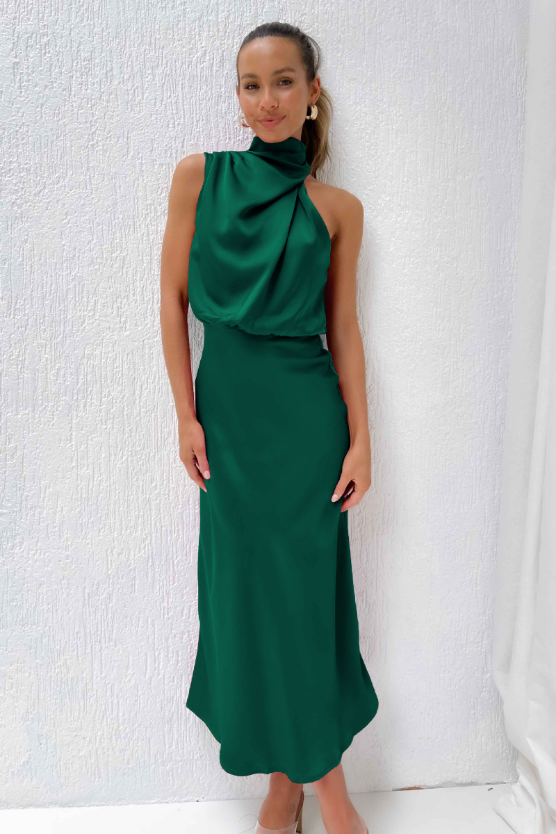 Midi-Kleid mit Asymmetrischem Ausschnitt und Taillierter Silhouette | Ideal für Frühling und Herbst
