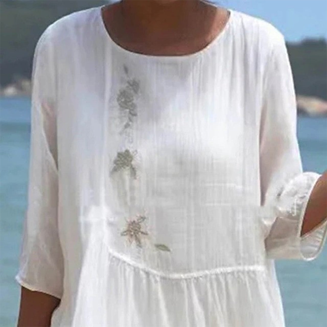 Weißes Leichtes Midikleid mit Ärmellosem Schnitt und Ausgestelltem Saum | Ideal für den Sommer