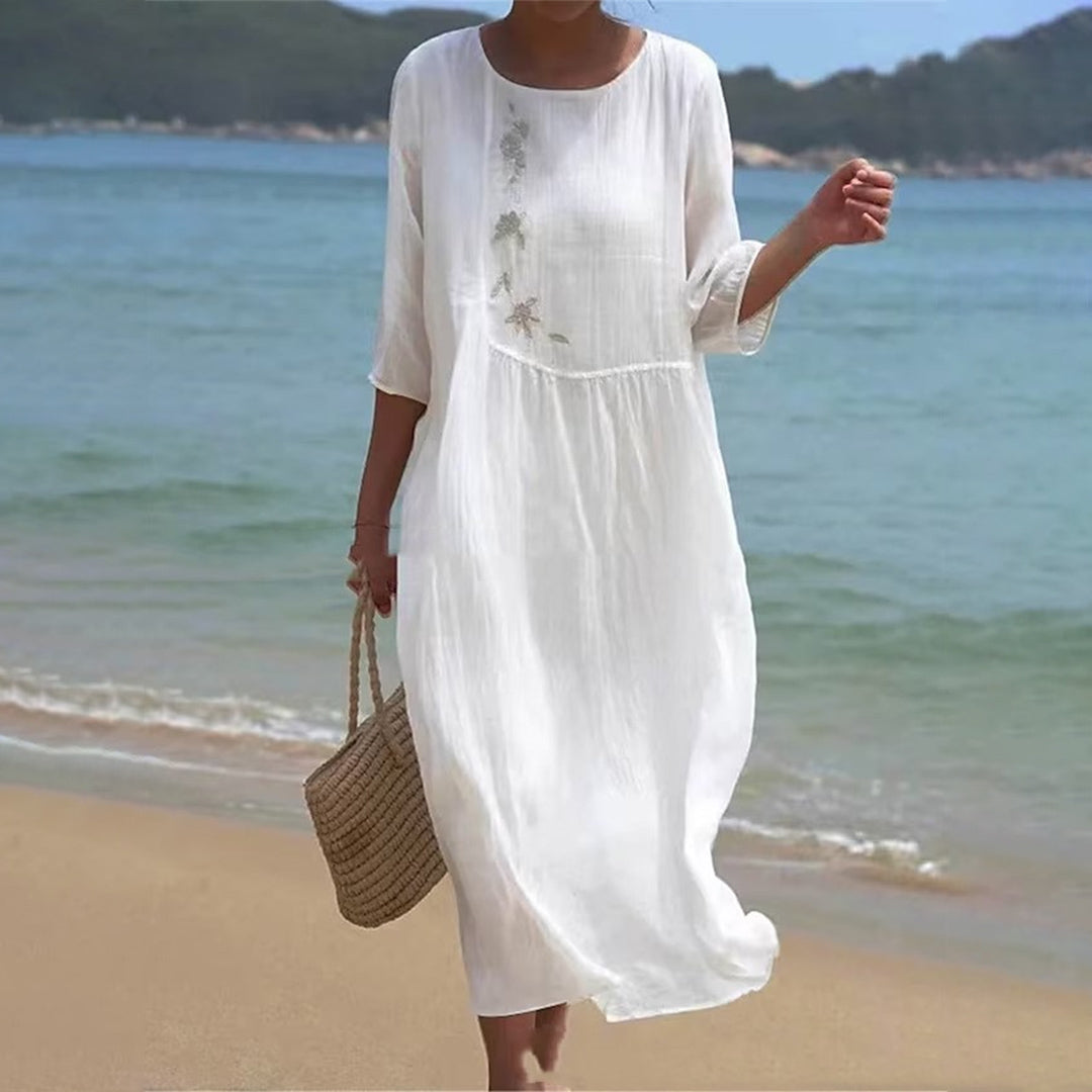 Weißes Leichtes Midikleid mit Ärmellosem Schnitt und Ausgestelltem Saum | Ideal für den Sommer